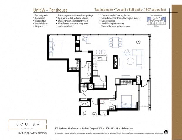 2 Bed 2.5 Bath (WPenthouse) Floor Plan 2 Bed 2.5 Bath (WPenthouse) Floor Plan at The Louisa Apartments in Portland, Oregon